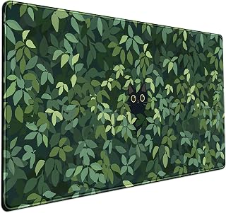 Cute Cat Kawaii Green Desk Mat - Large Gaming Mouse Pad & Keyboard Laptop Mat - Anime XL (31.5x15.7 in) - Non-Slip Base, Stitched Edges
