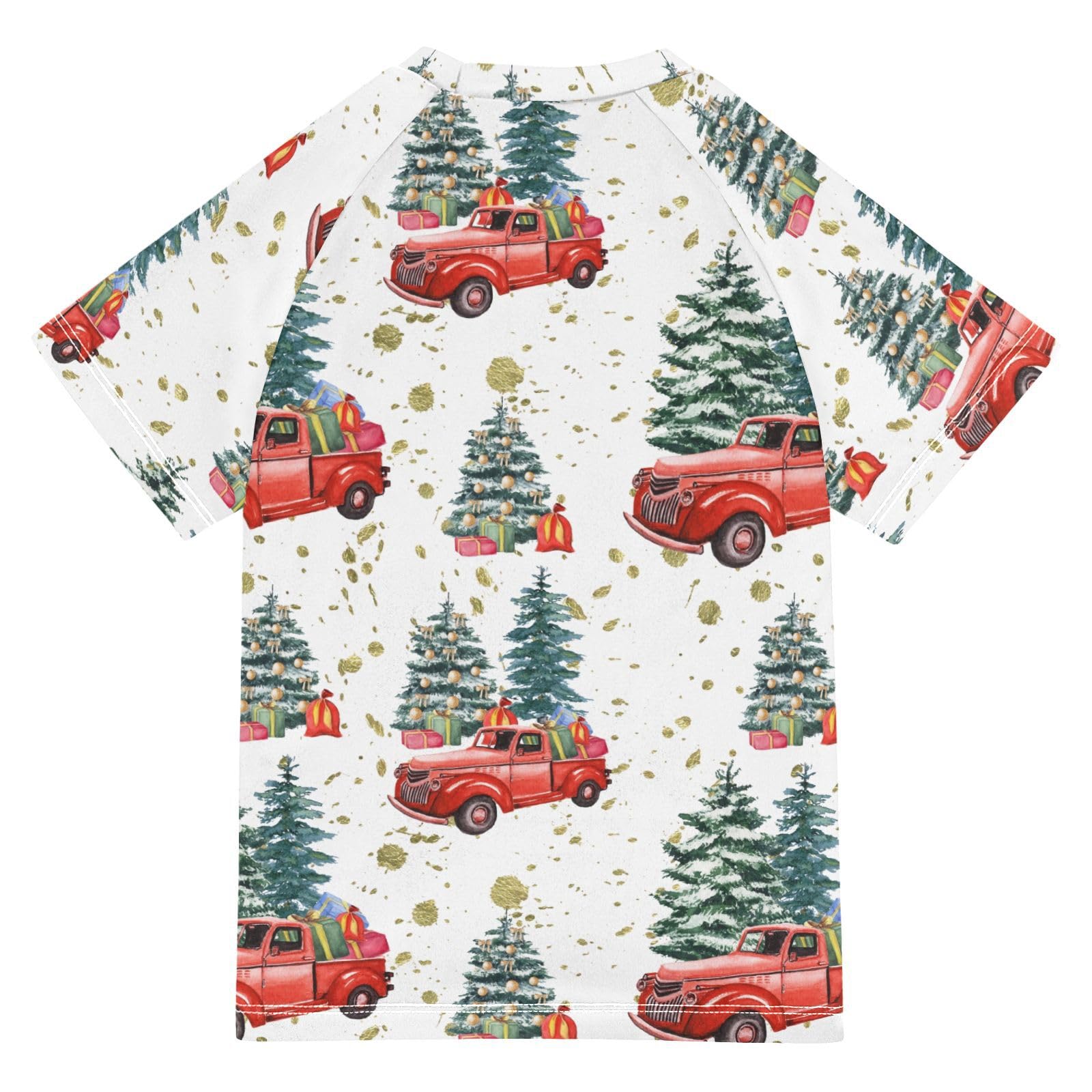 Aflyko Christmas Boys' Swim Shirt Red Truck Pine Trees Rash Guard Beachwear Sun Protection Fishing Hiking Camping Surfing Swimming Toddler Infant Summer Daily T-Shirt, 4T