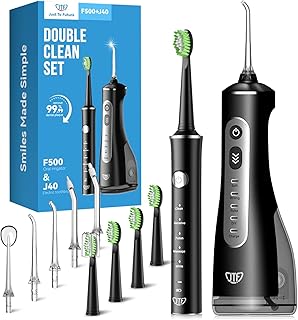 JTF Elektrische Zahnbürste & Munddusche Set – 2-in-1 Mundhygiene Tragbares für Effektives & Sanftes Reinigen, Mehrere Modi Zahnspangen & Empfindliches Zahnfleisch, Kabellos Zuhause & Reise (Schwarz)