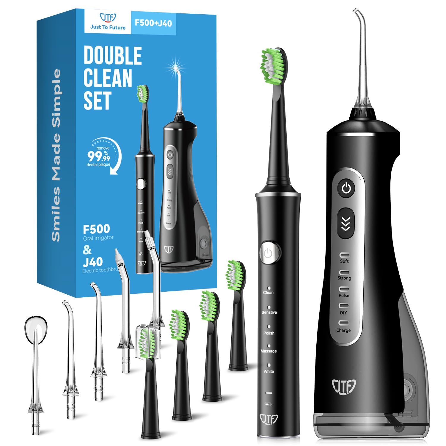 JTF Brosse à Dents Électrique et Hydropulseur Jet Dentaire 2-en-1 – Kit d’Hygiène Buccale Portable Nettoyage Efficace et Doux, Plusieurs Modes pour Appareils Dentaires et Gencives Sensibles, Sans Fil