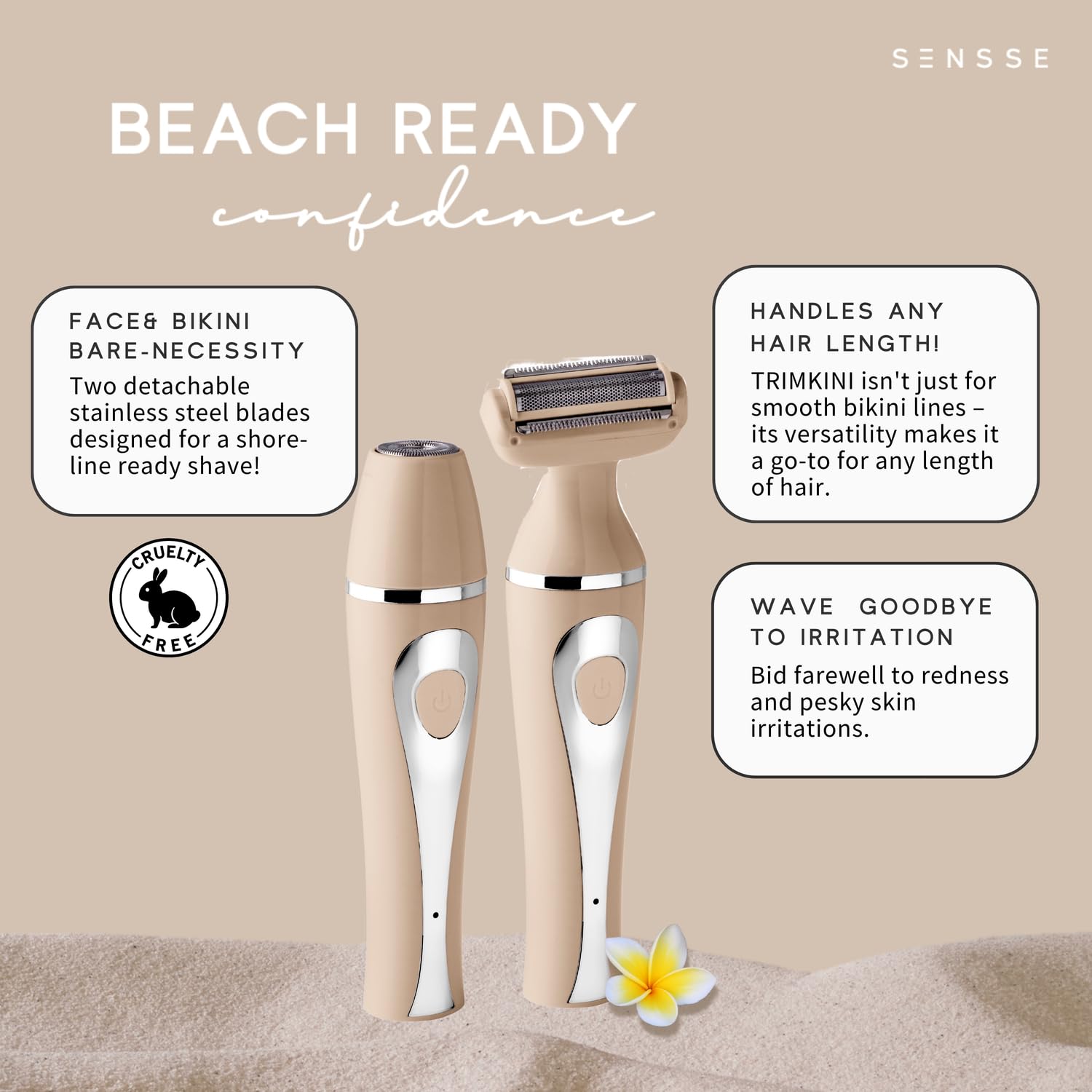 Sensse Trimkini Shaver, Your 2-in-1 Face, Bikini Bare Necessity, Two Detachable Stainless Steel Blades - Image 3