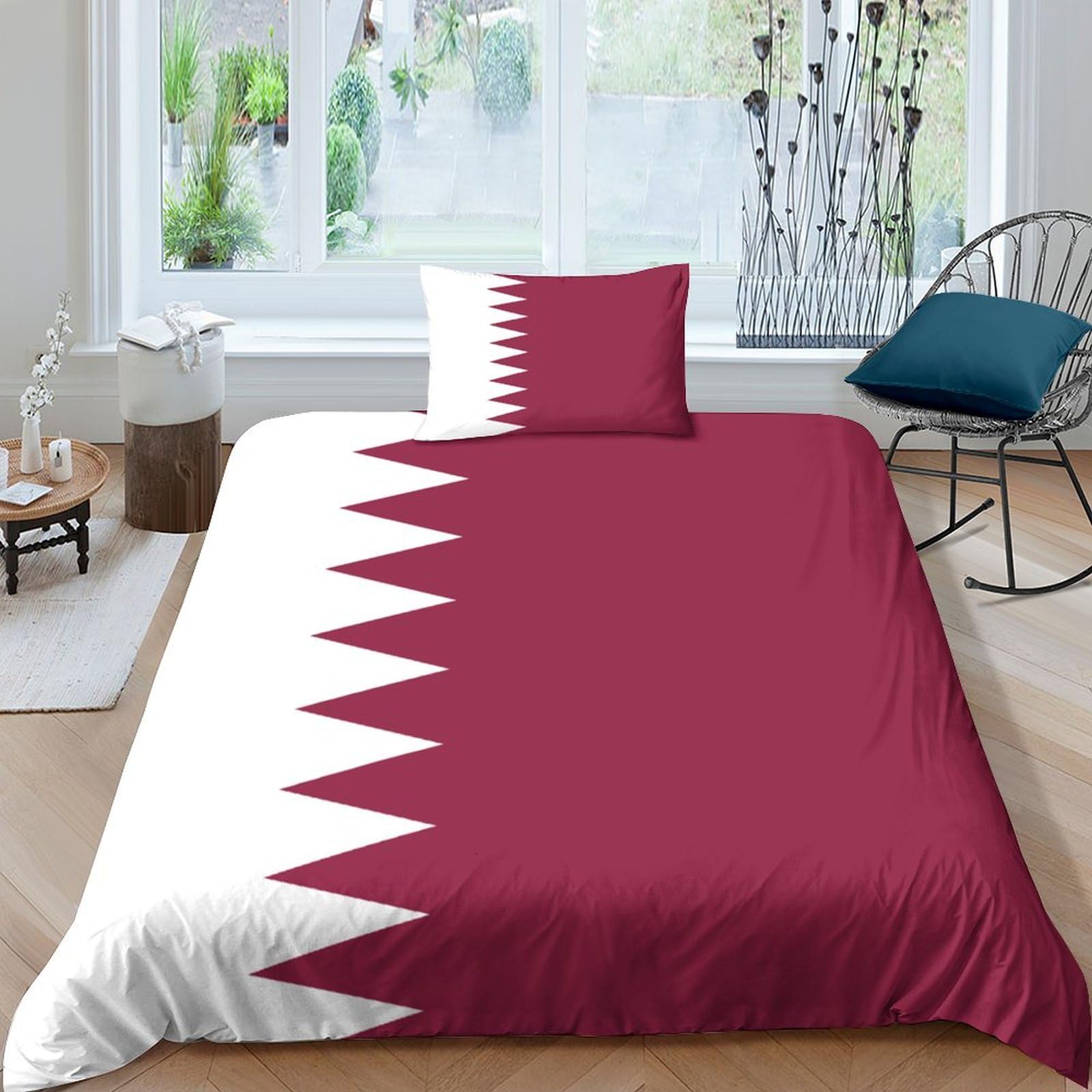 Aaharya Flag Of Qatar Bedding Set 3D National Flag Duvet Cover Set Soft Microfiber Quilt Cover With Pillowcases Single（135X200cm）