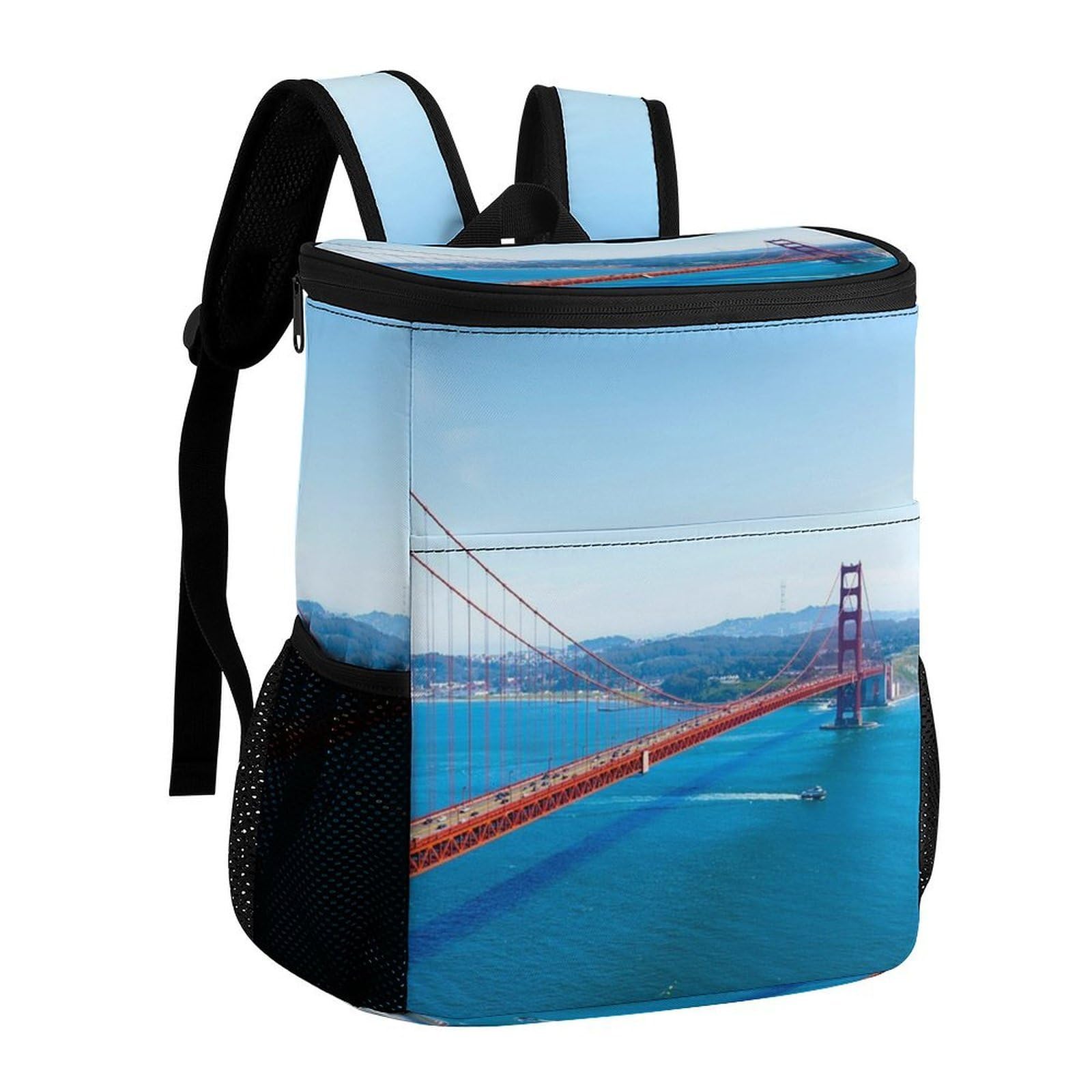 San Francisco Golden Gate Bridge Sac à dos isotherme étanche en polyester sergé robuste avec sangles rembourrées réglables pour pique-nique, camping, activités de plein air