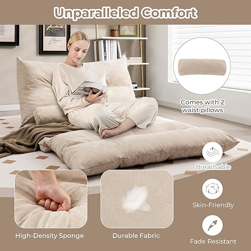 Miniatura 6 de Moccha - Sofá cama plegable con 2 almohadas, sofá cama ajustable para juegos con marco de metal, tumbona convertible para sala de estar, dormitorio,