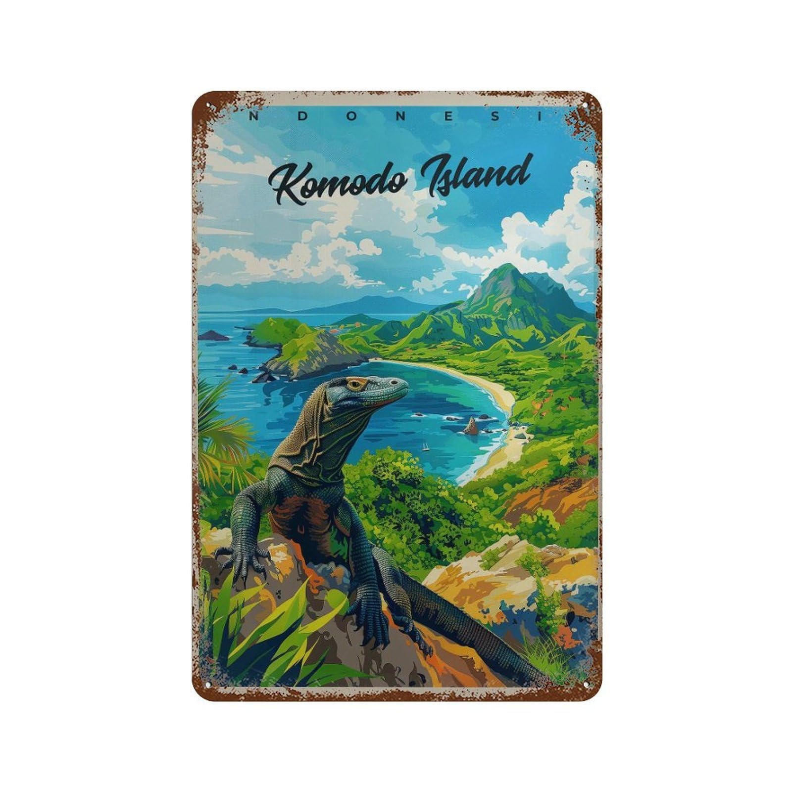 xiaoxiaoshen Komodo Island Travel Indonesia Wall Decor Art Metal Tin Poster Modern Home Decor Art Home Bar Shop Decorations Vintage Sign 30x20cm