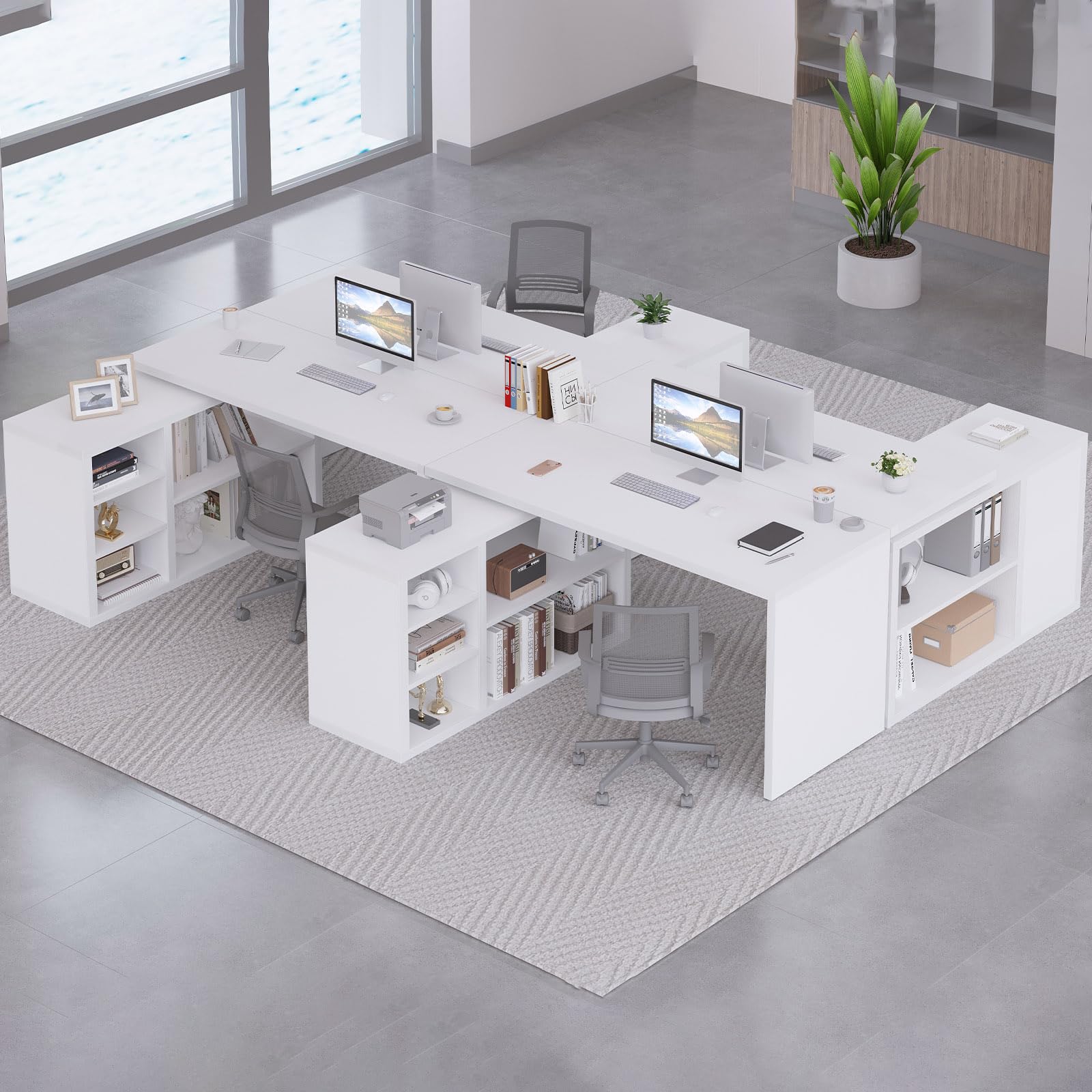 HSH Schreibtisch L Form mit Stauraum 140x60 cm Computertisch Eckschreibtisch mit Ablagefächer PC Ecktisch L-förmiger Gaming Tisch mit Regal für Büro Homeoffice Schlafzimmer Arbeitszimmer Weiß