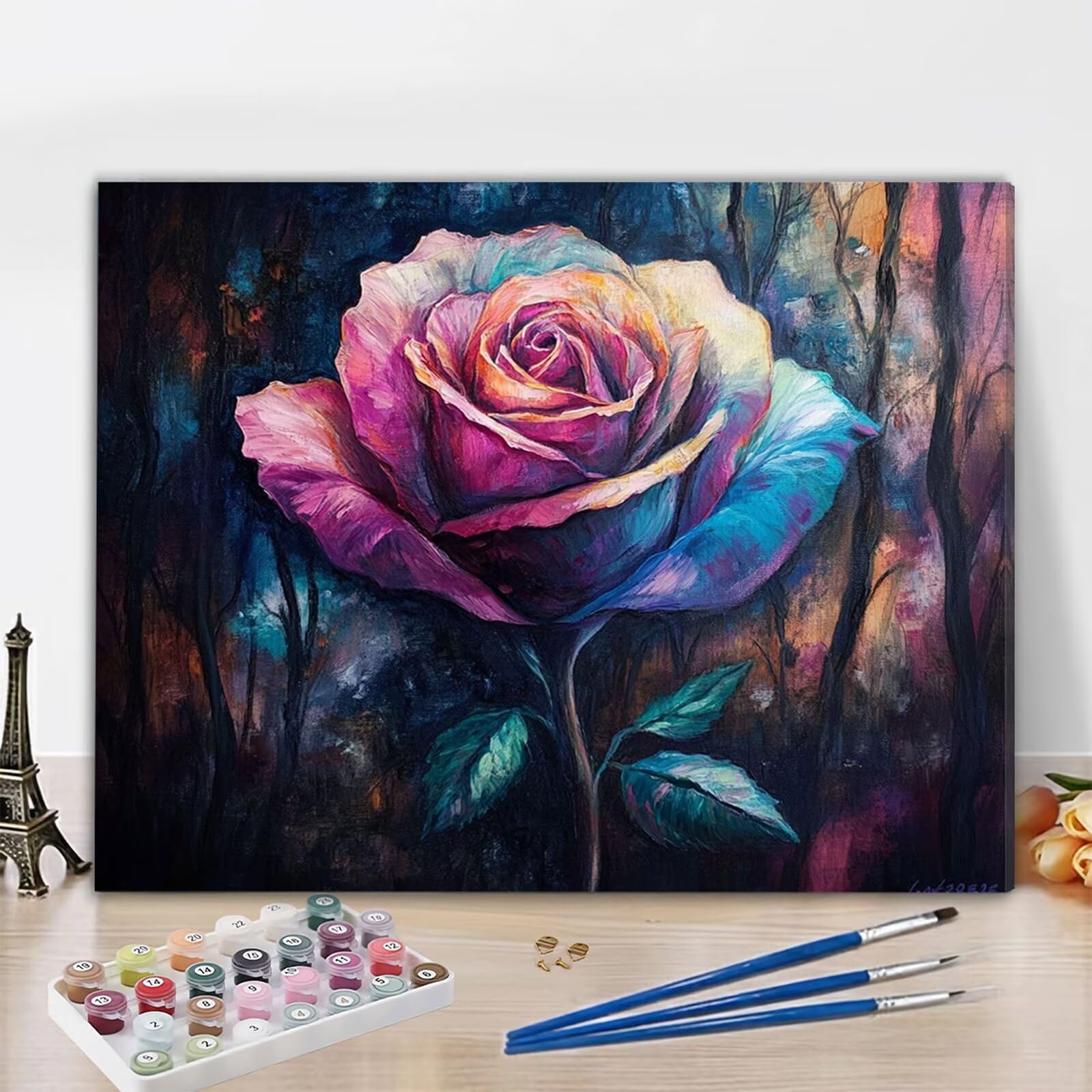 Abstrakt Malen Nach Zahlen Erwachsene, Malen Nach Zahlen Set mit Pinseln und Acrylfarbe, Einfaches DIY Ölgemälde Paint by Numbers Adult Anfänger für Wanddekoration Geschenk, Rosen 60x90 cm Y3-429