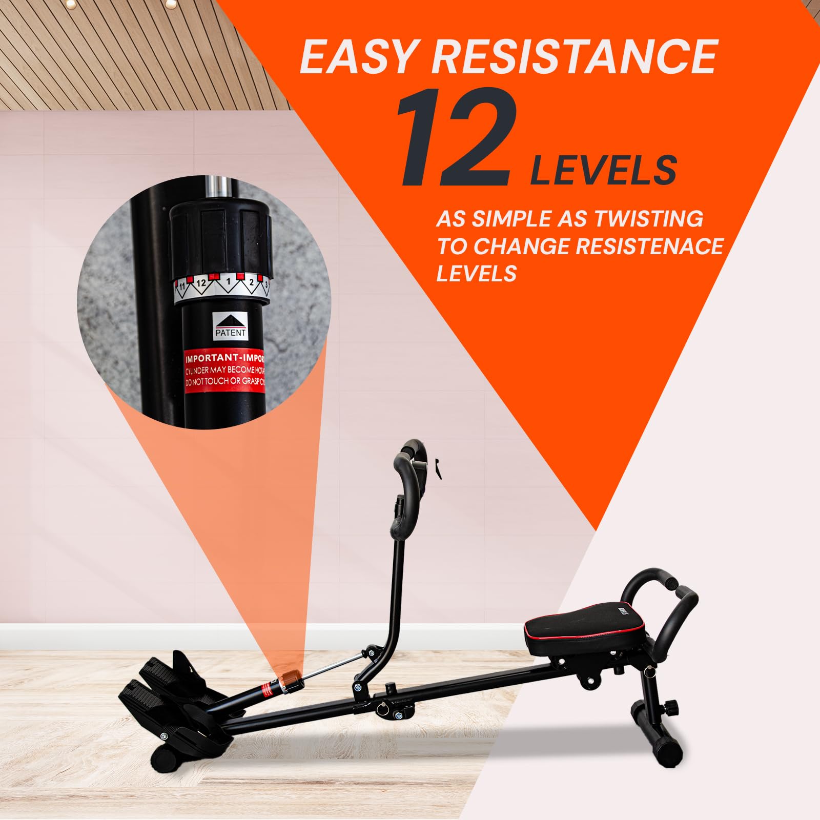 Rameur Réglable | HydraFit Rower | Rameur Multifonctionnel | 12 Niveaux de Résistance | Comptoir Inclus | Système Hydraulique | 3 Niveaux d'intensité | Pliant