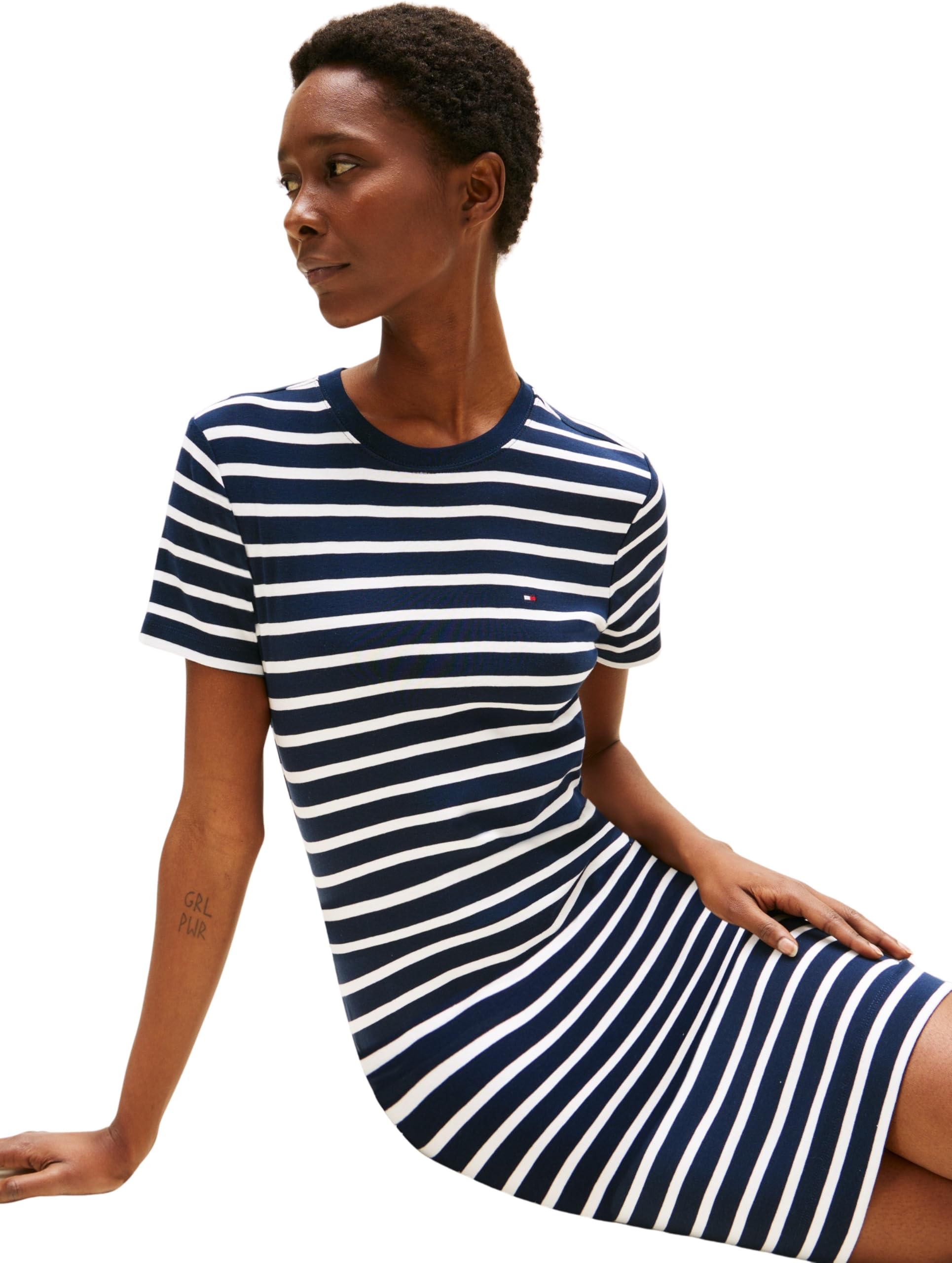 Tommy Hilfiger Damska nowa krótka bawełniana sukienka Cody Slim, Niebieski (Breton/Dark Night Navy/Ecu), M