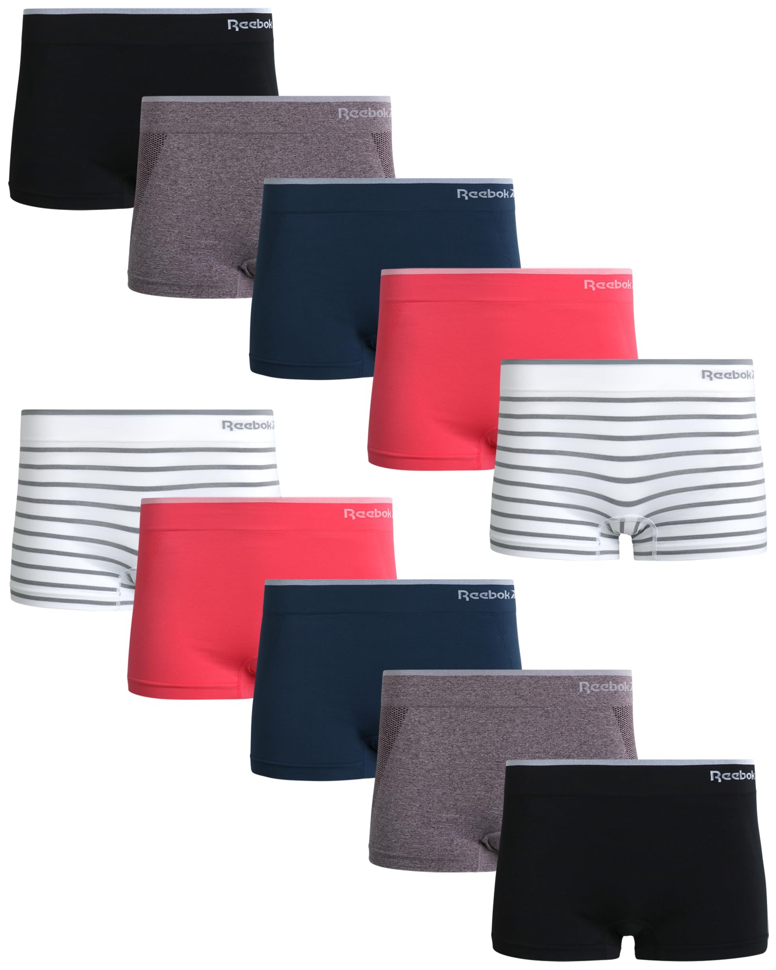Reebok Womens Boyshorts Underwear - 10 Pack Stretch Performance Seamless Underwear for Women, 4” Inseam Tagless Waistband