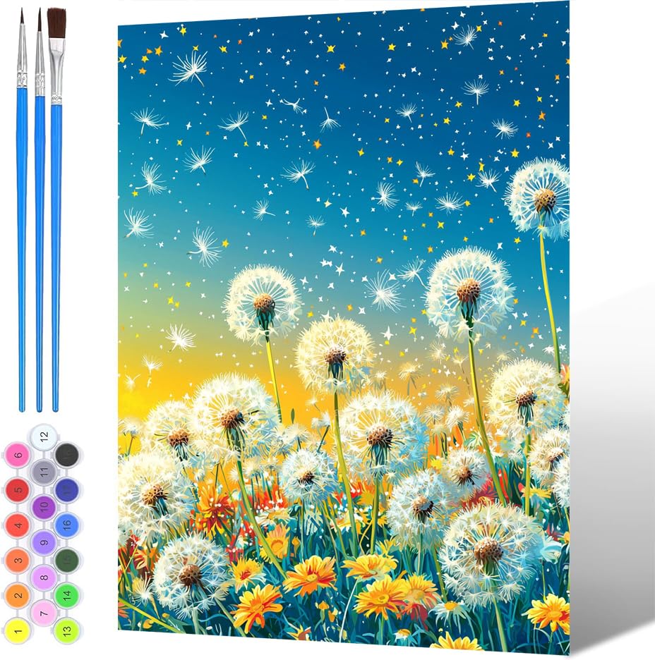 Pintura por Números para Adultos Planta, Painting by Numbers Kits Cielo Estrellado, DIY Pintura por números para niños, con Pinceles Pigmento Acrílico (sin marco), Decoraciones del Hogar 30x40cm -1532