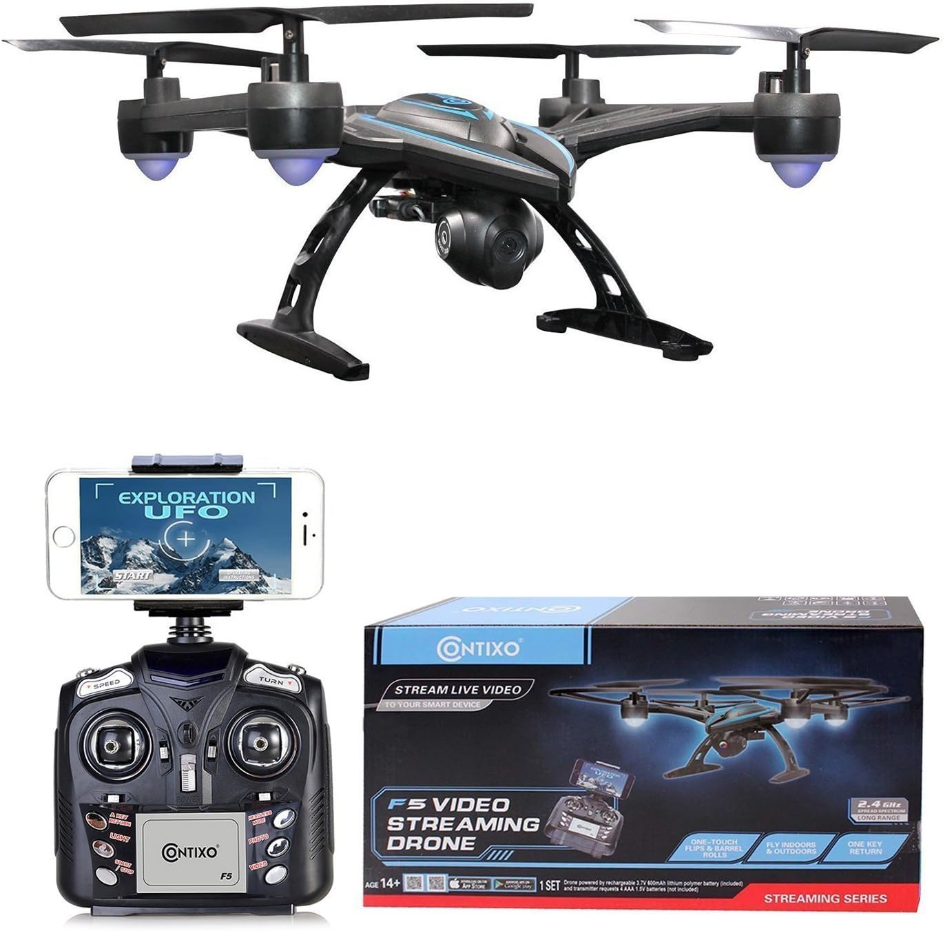 Contixo F5 FPV RC Quadcopter Drone with Wi-Fi Camera, Black