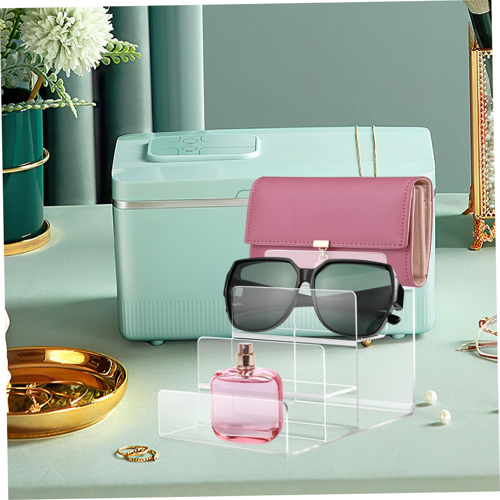 Soporte Acrílico Trapezoidal Multi Transparente para Almacenamiento y Exhibición De Carteras Gafas y Joyas Estantería Organizadora Versátil para Hogar y Oficina