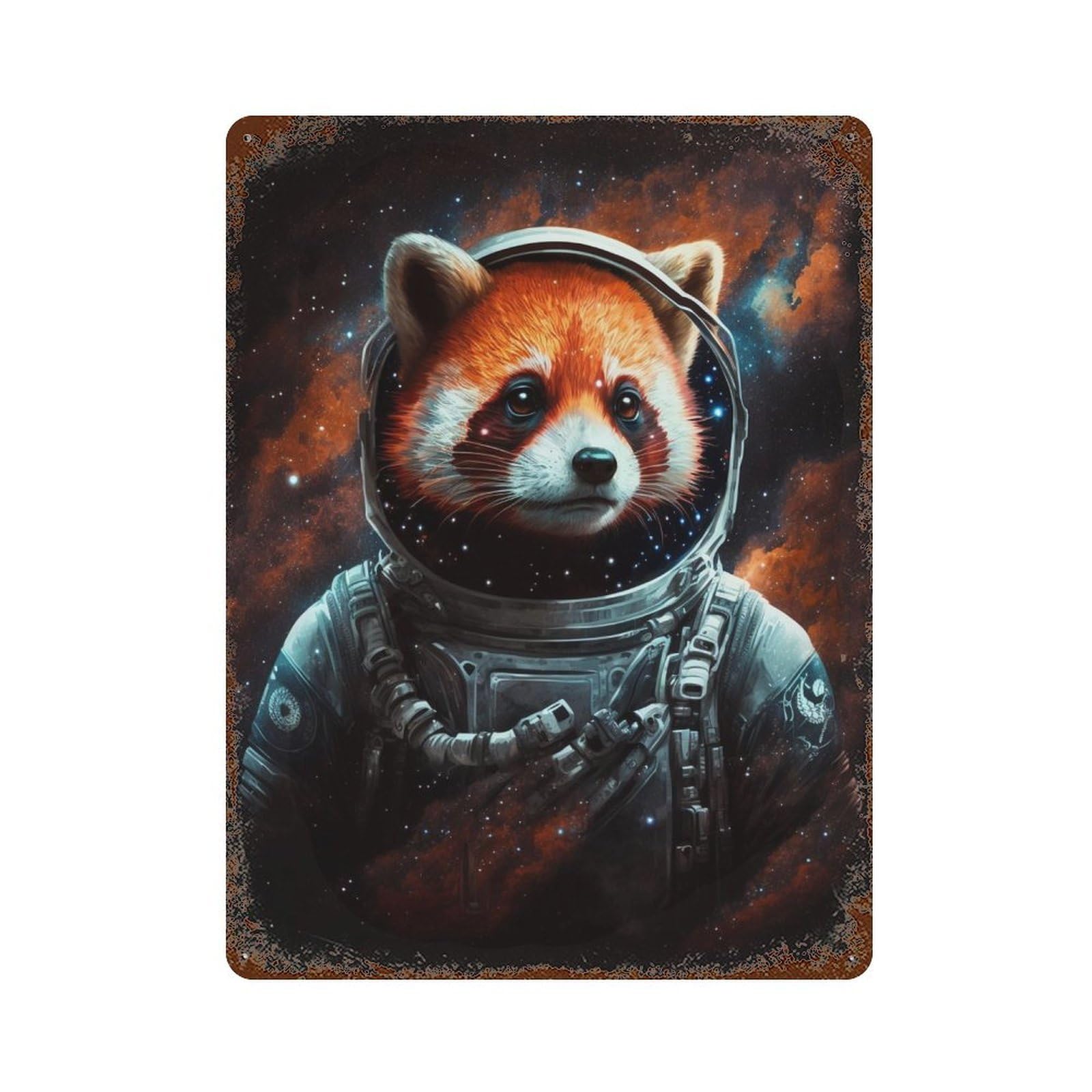 Red Panda Astronaut Space Art Decorative Tin Sign 15.7"x11.8", Rustic Home Decor for Cafe, Home Bar And Lounge Decor