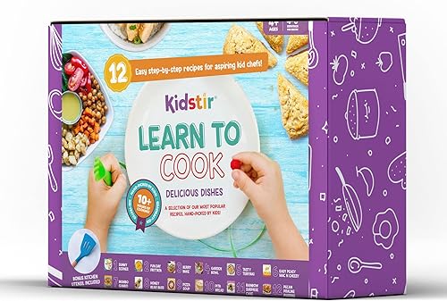 KIDSTIR Kit de cocina para niños de Learn to Cook 12 deliciosas recetas para niños y herramientas de cocina de tamaño para niños Instrucciones
