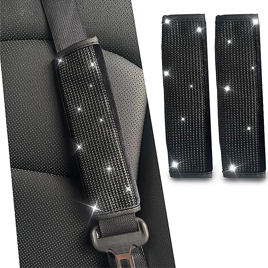 JDDRY 2-Pack Bling Seat Belt Covers,Bling Seat Belt Covers for Womens,Car Seat Belt Strap Cover Shoulder Pad,Universal Car Interior Accessories Fit for Car/Truck/SUV(Black,2PC)