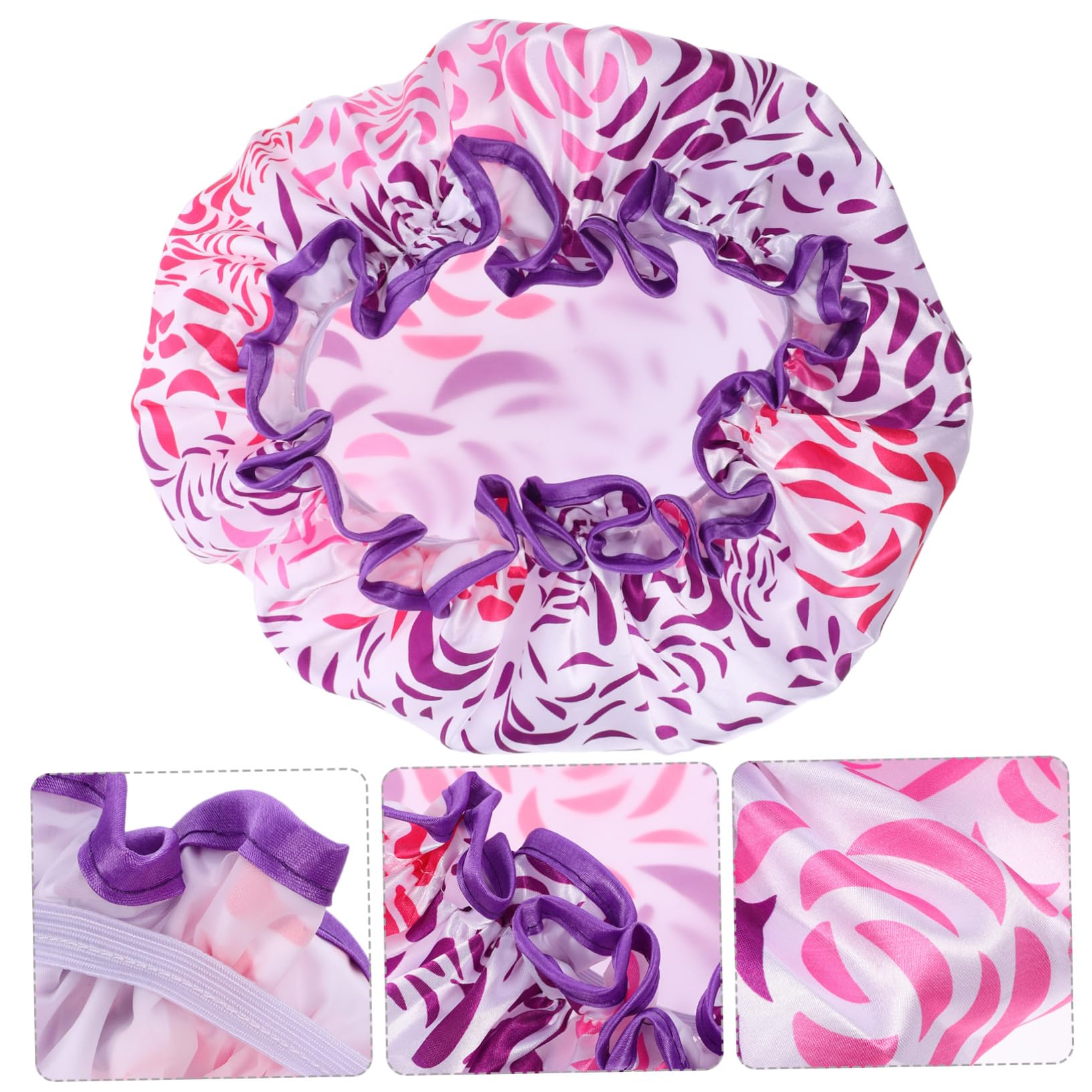 Bonnet de Réutilisable Satin Double Couche Grand Bonnet Bain Femme Cheveux Longs Imperméable Élastique Décoratif pour Soins Capillaires