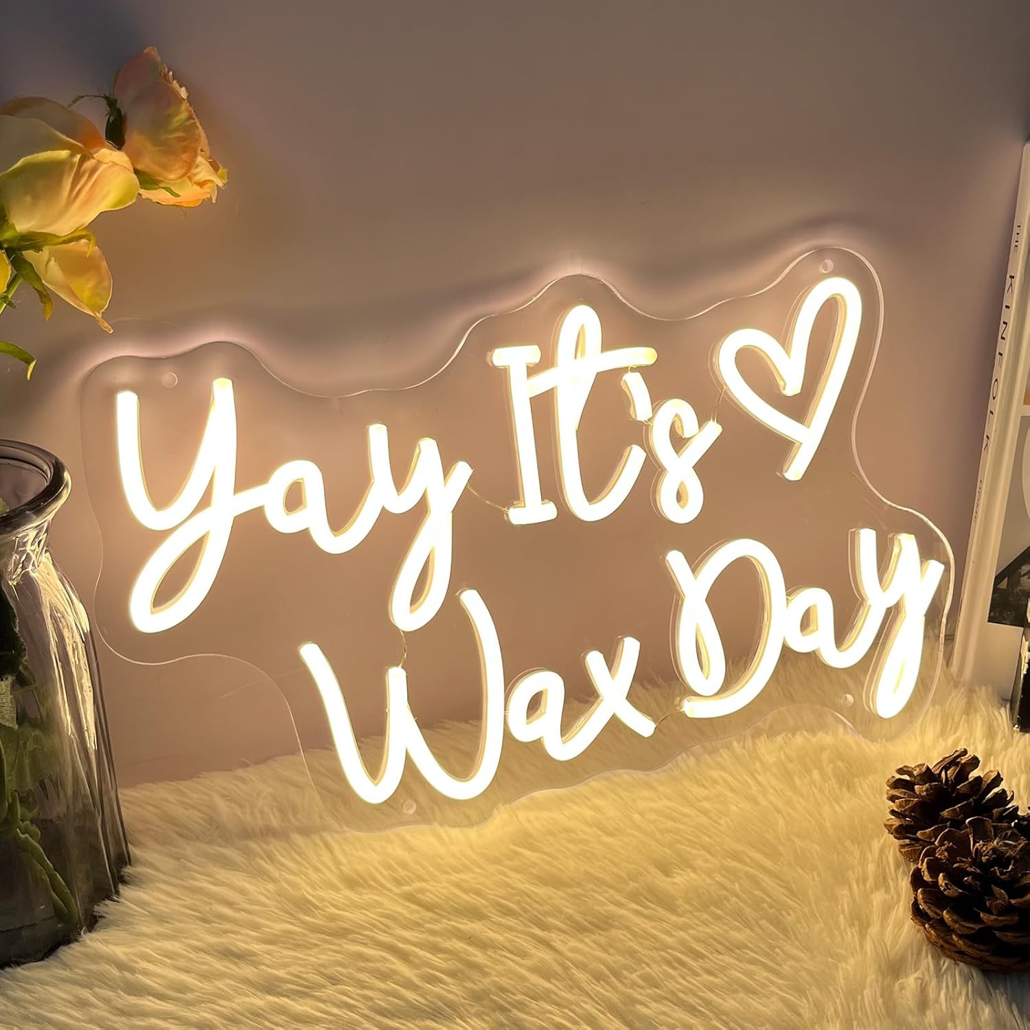 Yay It’s Wax Day Neon Sign For Spa Beauty Room Nail Brows Lashed Salon Studio LED Wall Art Decor For Business Stores Logo Barber Shops Led Word Indoor Neon Lights 5V USB Powered Warm White 40×23.6 CM