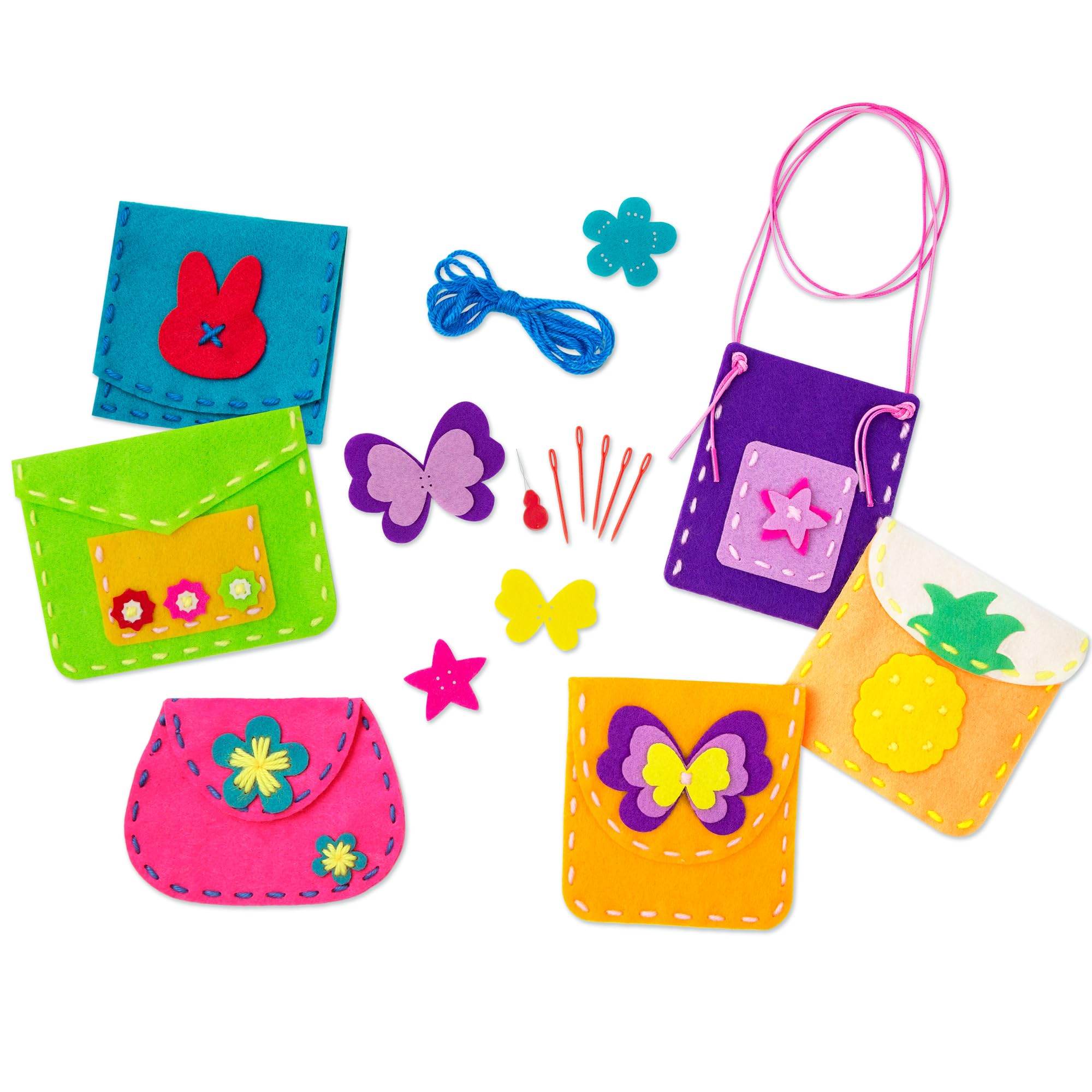 Flying Childhood Soft Felt Sewing Kit for Kids, 6 Easy DIY Bags & Purses, My First Sewing Gifts for Beginners Boys Girls, Craft Projects Kids Ages 4-8 Fine Motor Skills Toys