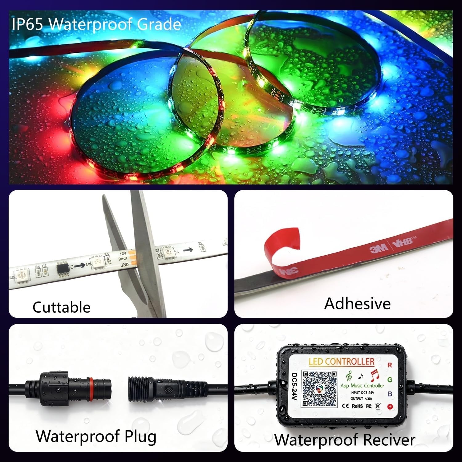 Smart RGB+IC RV Awning Lights, 25FT Dream Color Chasing Camper Awning Lights Strip for RV Canopy, 12V Waterproof APP/Remote RV Underglow Light for Travel, Van, Concession Trailer