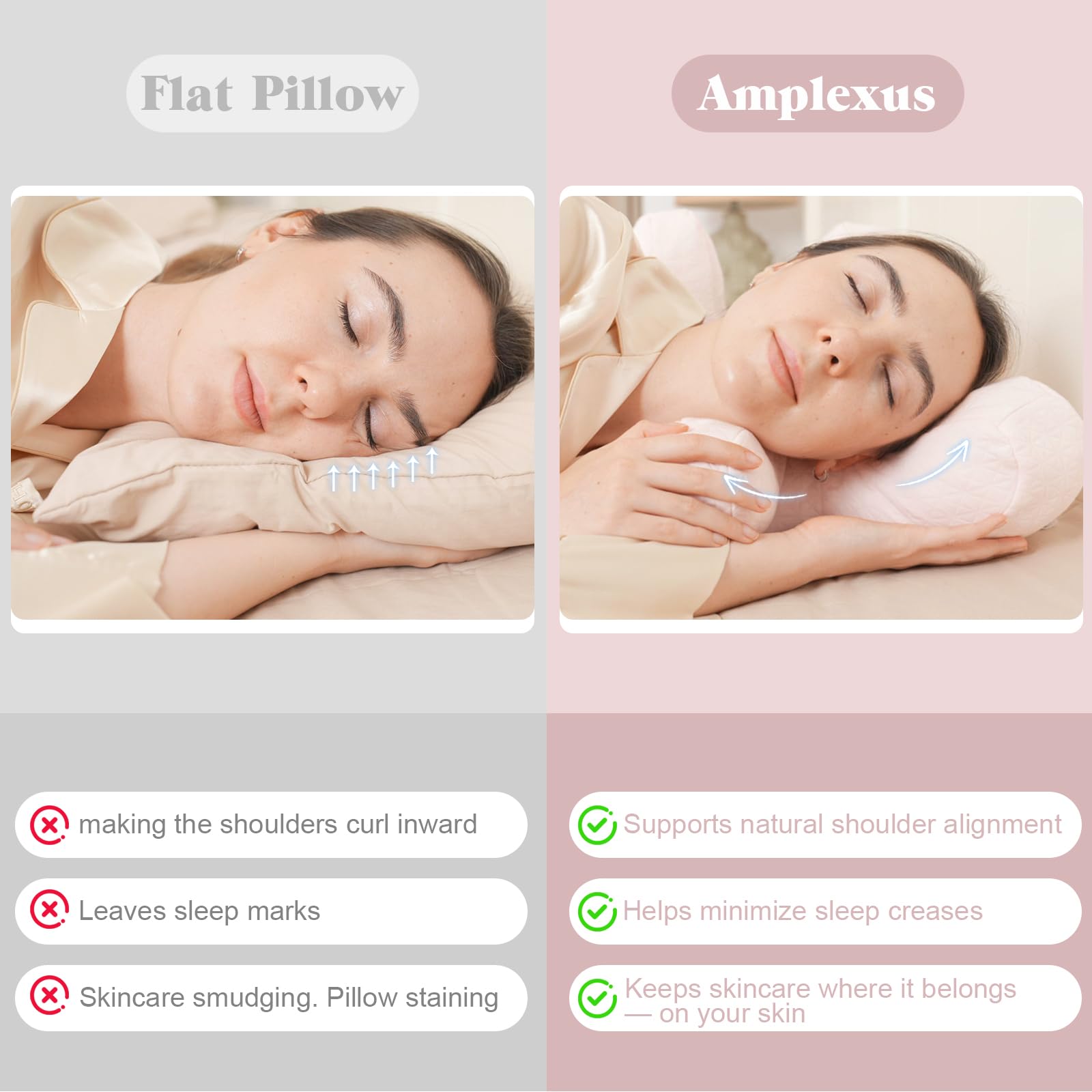 vocheer Almohada Antiarrugas, Cómoda Almohada Alternativa al Plumón para la Cara, Almohadas de Belleza Ajustables que Proporcionan Apoyo para el Cuello y Alivio del Dolor, Diseño Ergonómico Perfecto