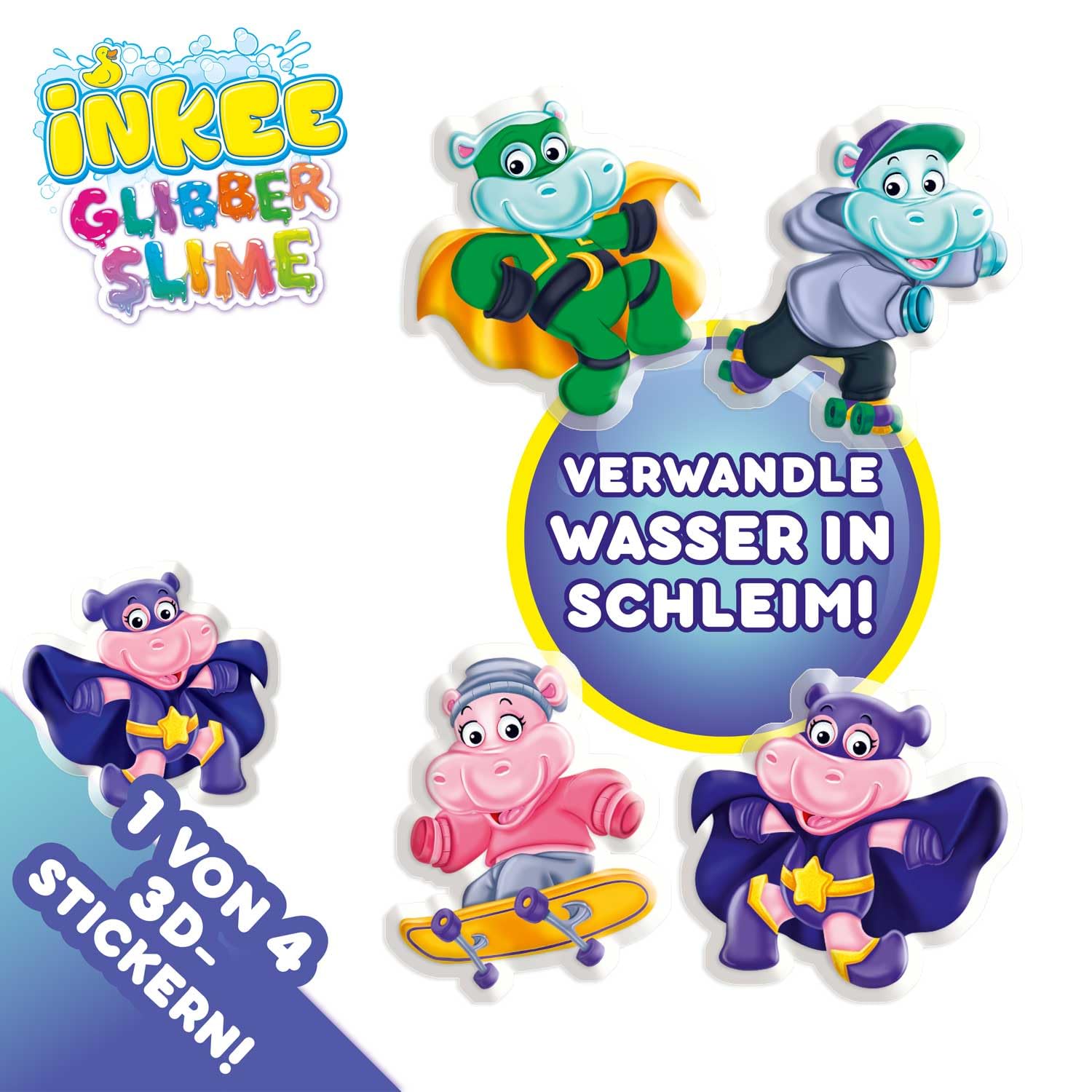INKEE Slime de Bain Hippo Set de 10 | Poudre Slime Enfant pour Le Bain, Bain Gluant Bleu-Vert avec arôme de pêche,