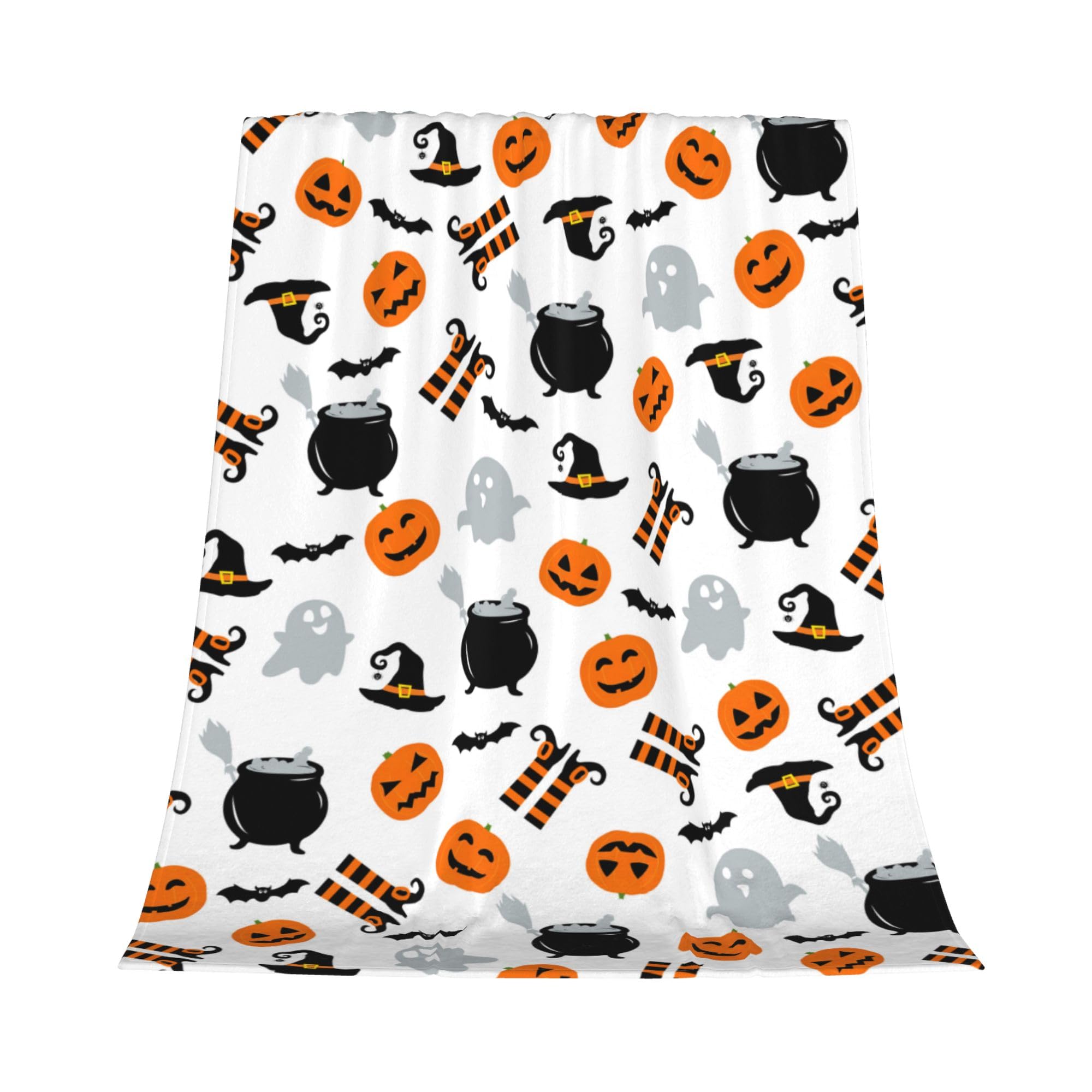 Gelasgo Halloween Throw Blanket Witch Hat Pumpkin Bat Ultra Soft Flannel Blanket,Cozy Warm Lightweight Gift for Adults Kids,Machine Washable Couch Bed Blankets 100x130cm