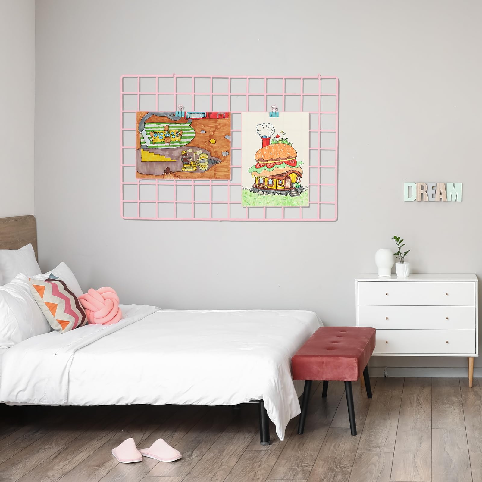 PATIKIL 18"x26" Drahtgitter-Panel, 2er Pack Brett Foto Bilder Memo Anzeige Gitter-Panel Hänge-Organizer Wanddekorations-Panel für Zuhause Büro Hochzeit, Pink