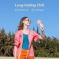 Vista 2 de JISULIFE Mini ventilador portátil de mano, potente batería de 4500 mAh, pequeño personal con 3 velocidades, recargable por USB para exteriores, Beige