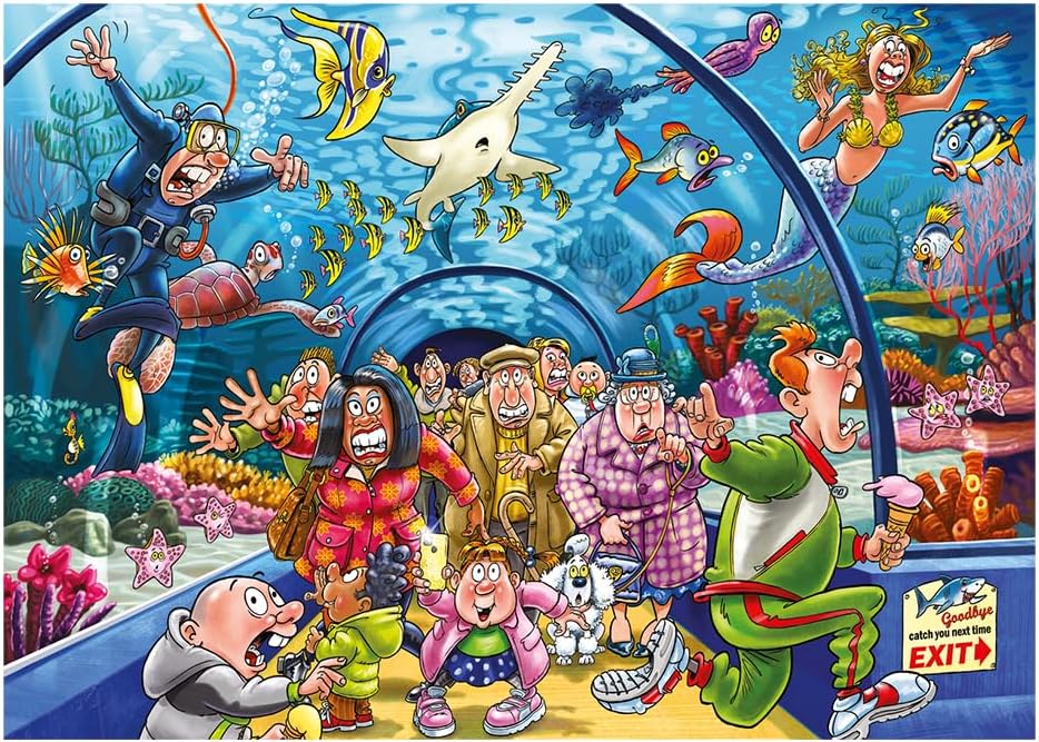 Jumbo, Wasgij, Retro Original 43 - Aquarium Antics!, Unique Collectable Jigsaw Puzzle for Adults, 1,000 Piece