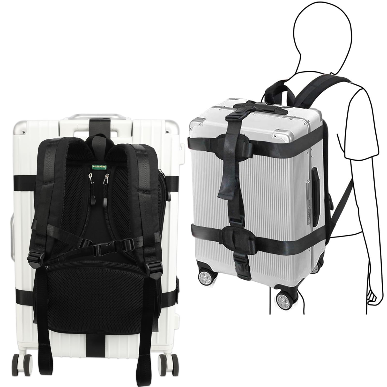 Baggex Store Premium Rugged Backpack Conversion System, Lockable Buckles,Zippered Pockets,Deluxe Padded Backplate Luggage Strap for 22-30 Inch