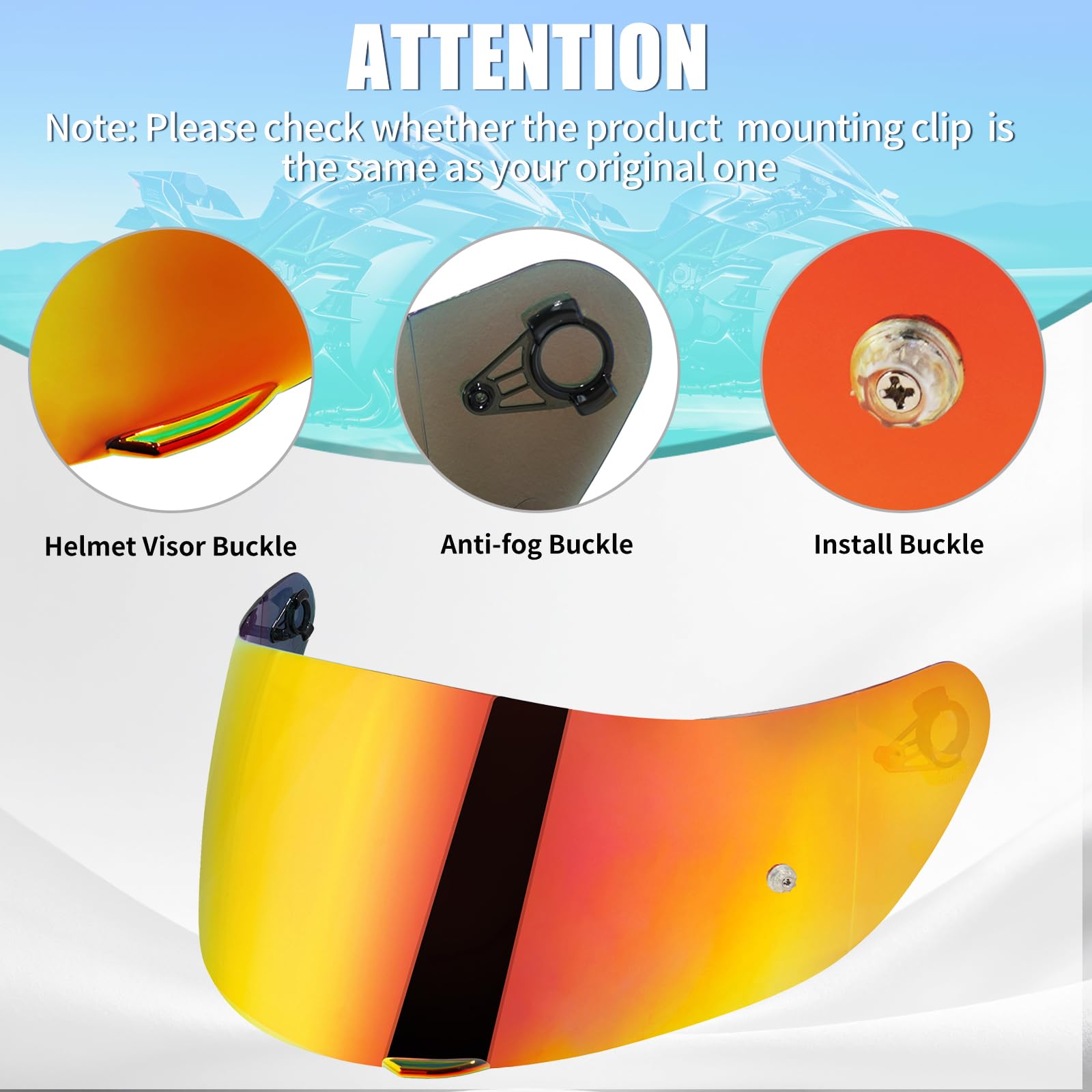 Visera Casco Moto Reemplazo para K1 K3SV K5,Visiera per Casco Integrale da Moto,Visera de Lente para Casco Protección contra Viento (Cromo Rojo)