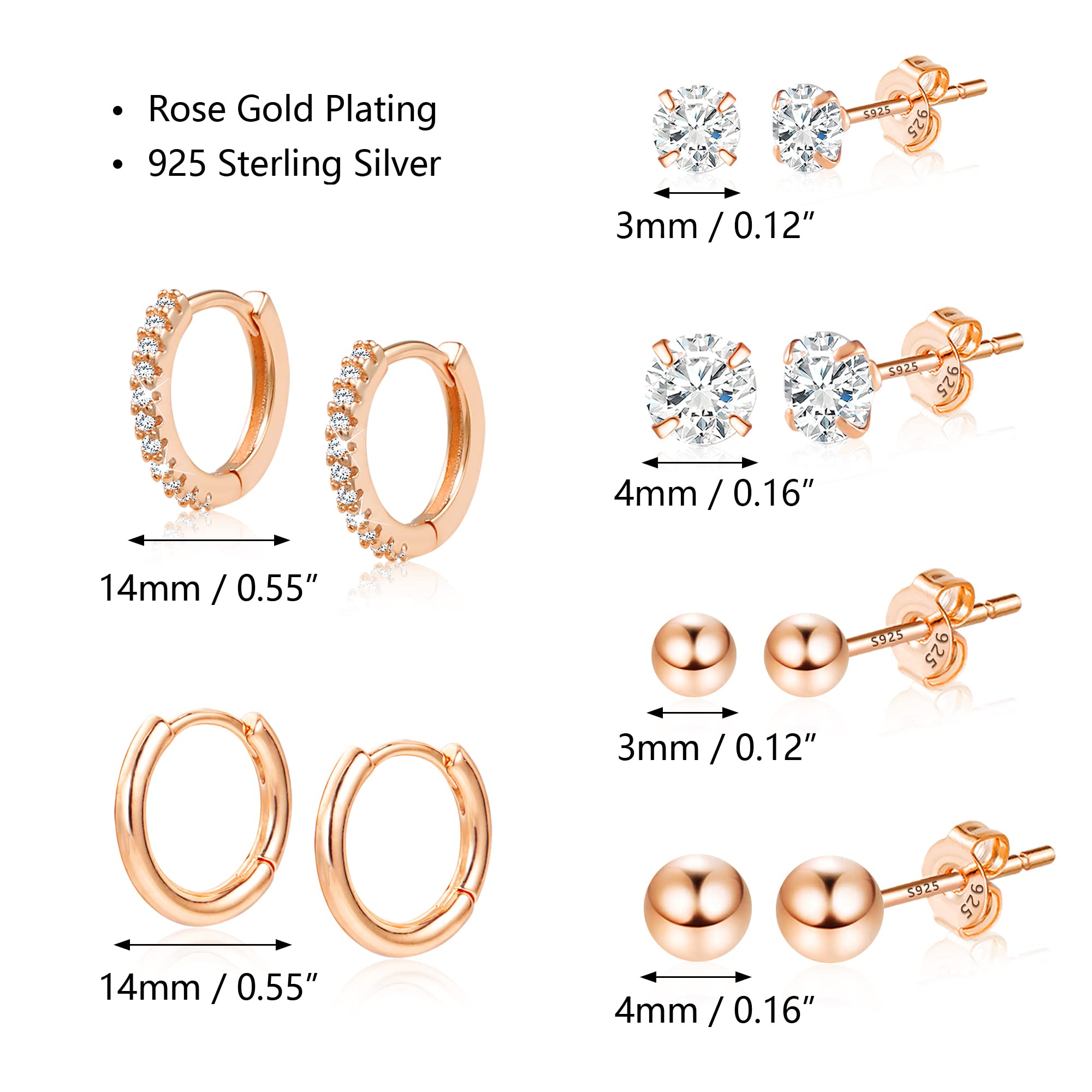 Orecchini Cerchio Piccoli, Orecchini Punto Luce Zirconi Acciaio Chirurgico, Orecchini a Bottone Cartilagine set di Orecchini ipoallergenici per Donna Ragazze Piercing Gioielli