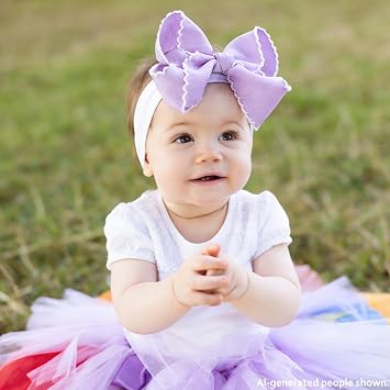 6'' Jumbo Purple Baby Girls Bow Headbands, Soft Nylon Headwraps