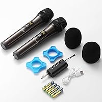 Vista 7 de HOTEC UHF Micrófonos Inalámbricos Duales de Mano con Receptor Mini Portátil Recargable con Salida de 1/4" para Presentaciones en Vivo a través