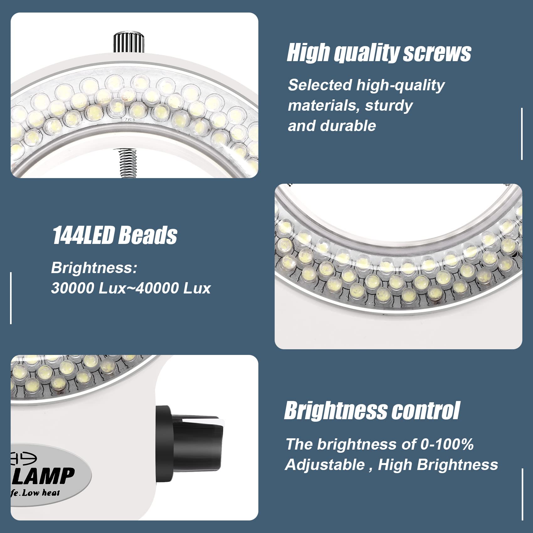 Jevina Anillo de luz de 144LED para microscopio, lámpara de microscopio, luz 6000K 0-100% Ajustable