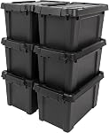 IRIS USA 75.7 L Lockable Storage Totes with Lids, 6 Pack, Heavy-Duty Stackable Containers, Garage Organizing Bins Moving Tubs, Rugged Sturdy Equipment Utility Box - Black