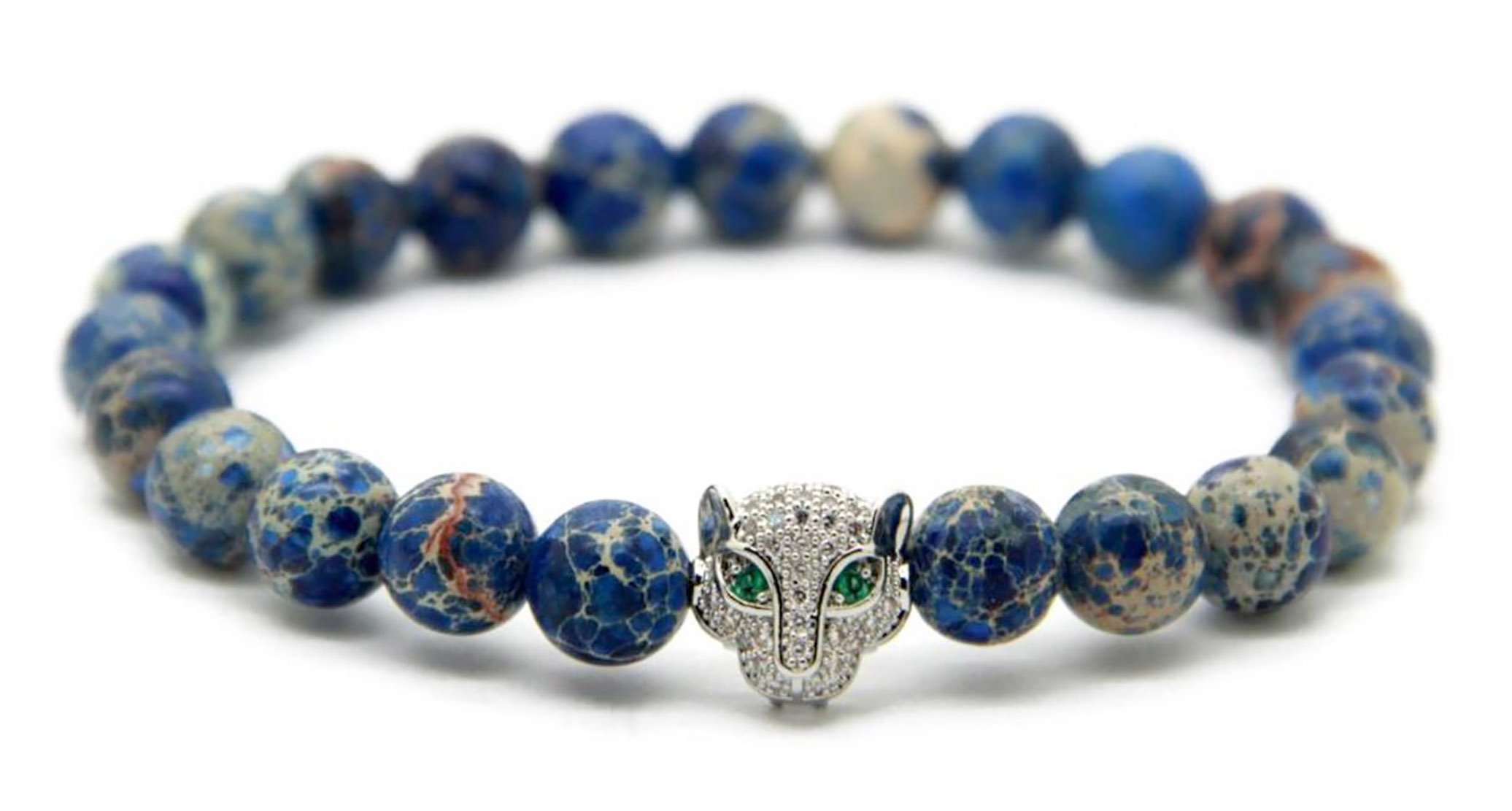 RUVEE Melanistic Silver Panthera Leopard Blue Stone Bracelet for Men & Women