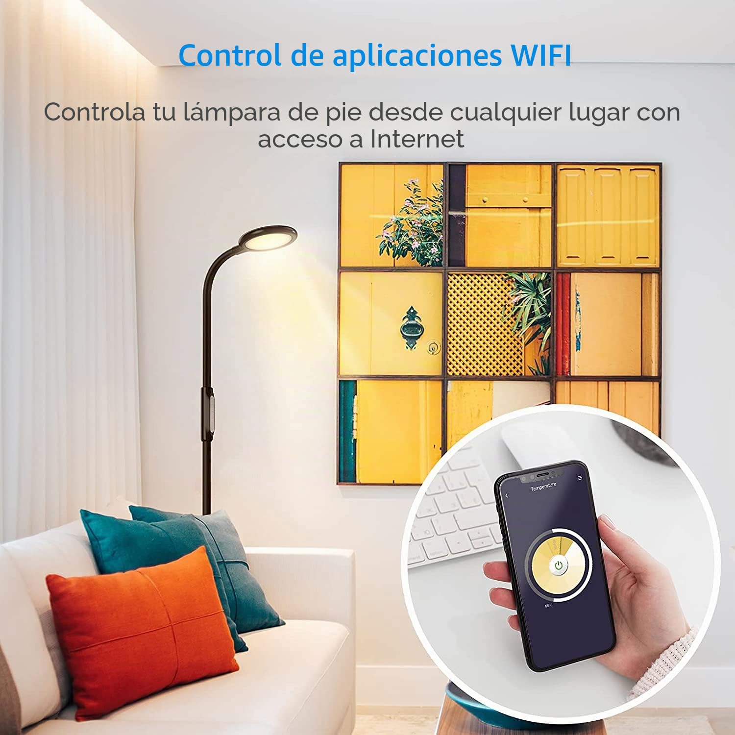 meross Lámpara de Pie LED Compatible con Apple HomeKit, Siri, Alexa y Google Home, Lámpara de Pie Desmontable 360°2700-6000K Regulable Control Remoto para Dormitorio (MSL610HK)