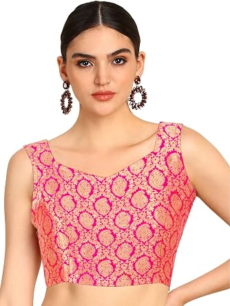 Chandrakal Womens Banarasi Brocade Sleeveless Readymade Saree Blouse B229-P