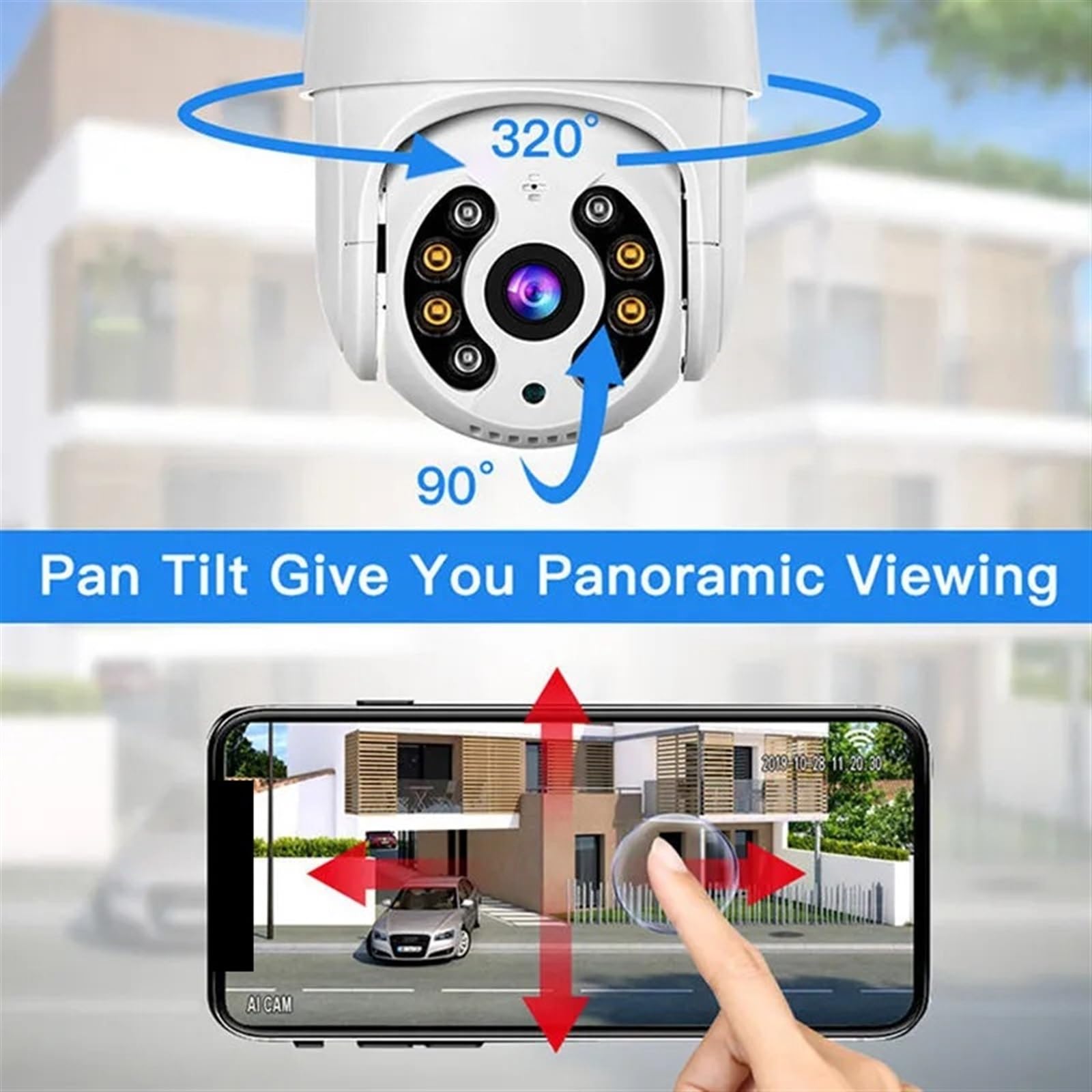 Kamera bezpieczeństwa, Bezprzewodowa kamera IP 4K 8MP Zewnętrzna PTZ do monitoringu 4MP HD Automatyczne śledzenie Kamera CCTV P2P(1080P Add 128G)