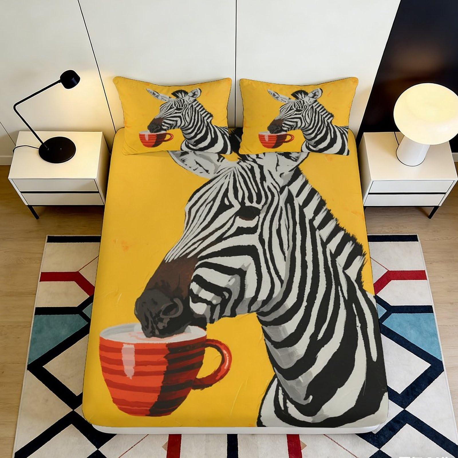 3D Printed Zebra Fitted Sheet Microfiber Deep Pocket Non-Slip Bedroom Bedding Zebra Mattress Fitted Cover Washable for Adults Teens 200x200x25cm