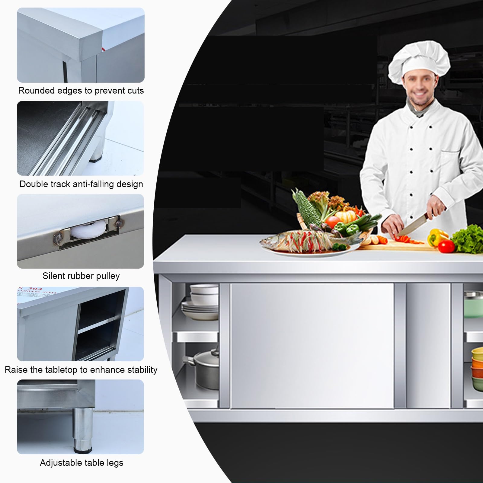 Tavolo da Lavoro per Cucina Commerciale, Tavolo da Lavoro in Acciaio Inossidabile, Tavolo da Preparazione per Impieghi Gravosi con Mobiletto a 2 Strati, per Casa, Ristorante, Garage, Magazzino(80*60*8