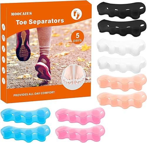 Separadores de dedos 5 pares de espaciadores de dedos de gel suave para corregir juanetes estirador de dedos para aliviar terapéutico de la fascitis
