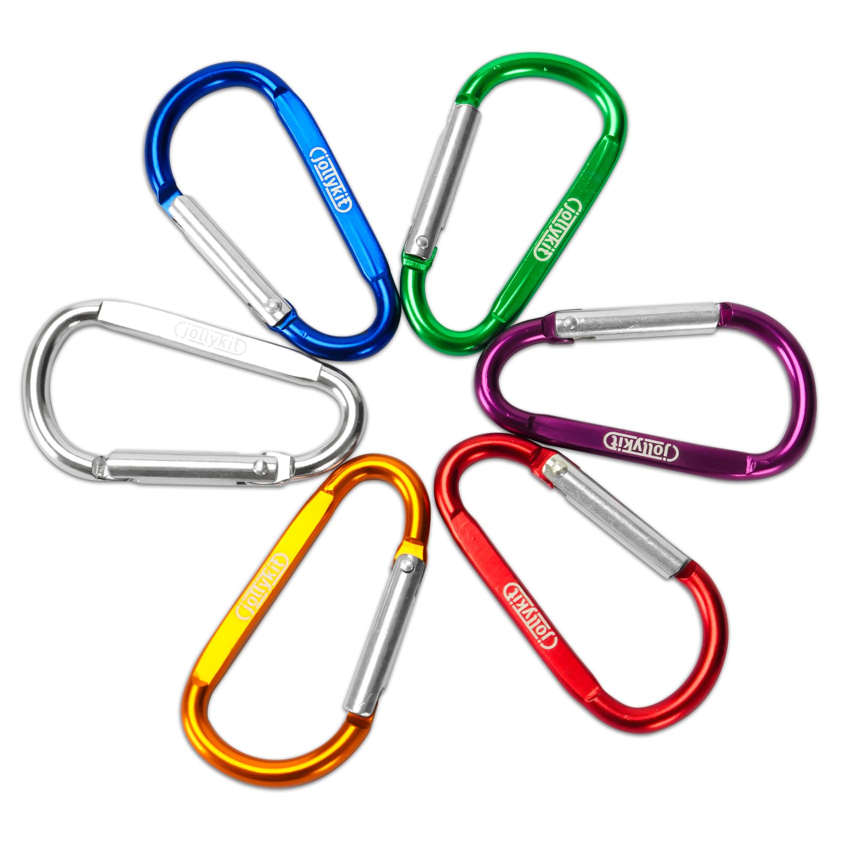 jollykit 6pcs carabiners, 2.2inch Carabiner Clips for Keychain, Aluminium Carabiner is Durable and uesd for Camping and Hiking