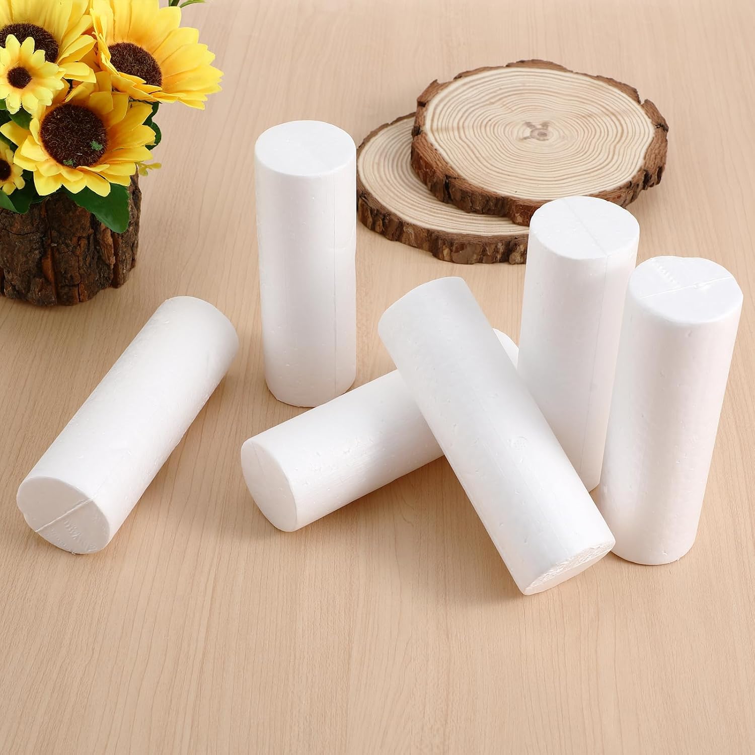 Operitacx 6pcs Foam Cylinders, Lightweight Polystyrene Foam Decor for Floral Arrangements, Model Making, DIY Christmas Decorations