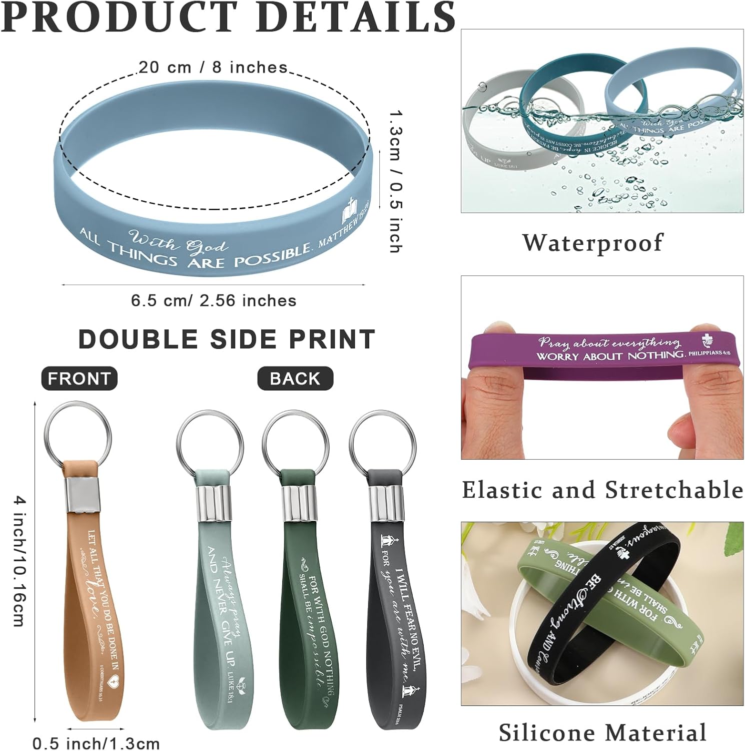 Unittype 120 Pcs Valentines Bible Verse Bracelet Christian Keychain Silicone Wristband Religious Gift Bulk for Men Women - Image 2