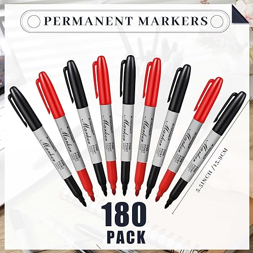 Miniatura 3 de Paquete de 180 marcadores permanentes a granel de punta fina, impermeables, de secado rápido, a prueba de manchas, punta fina, suministros escolares