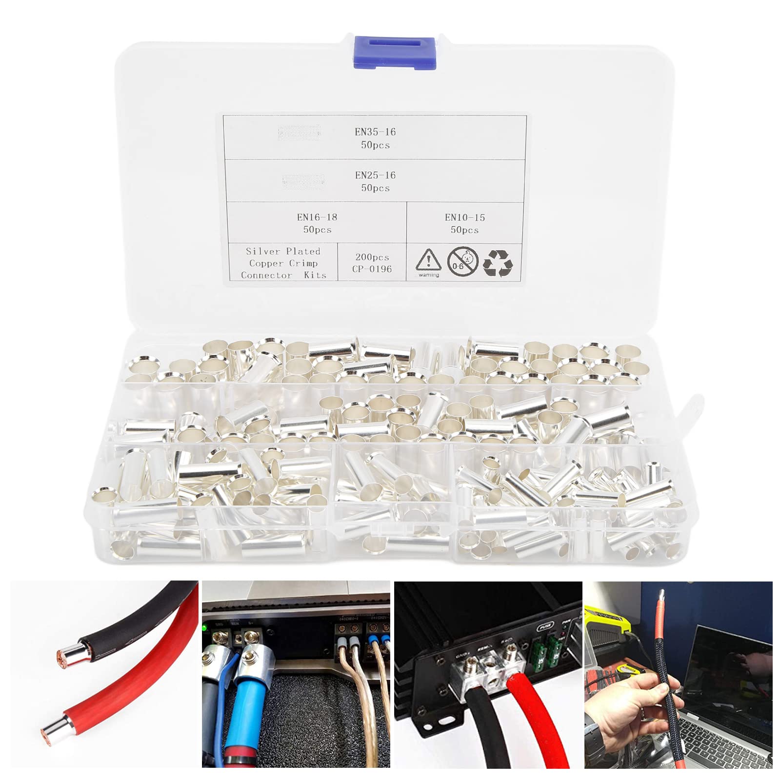 390Pcs AWG  2 4 6 8 10 12 14 16  Wire Ferrules Kits Crimp Terminal Connector Sleeves Crimping Tool I130188961