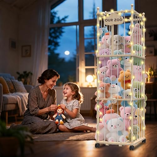 Miniatura 7 de Almacenamiento de animales de peluche, almacenamiento de madera del zoológico de peluche,Organizador de juguetes de ahorro de espacio